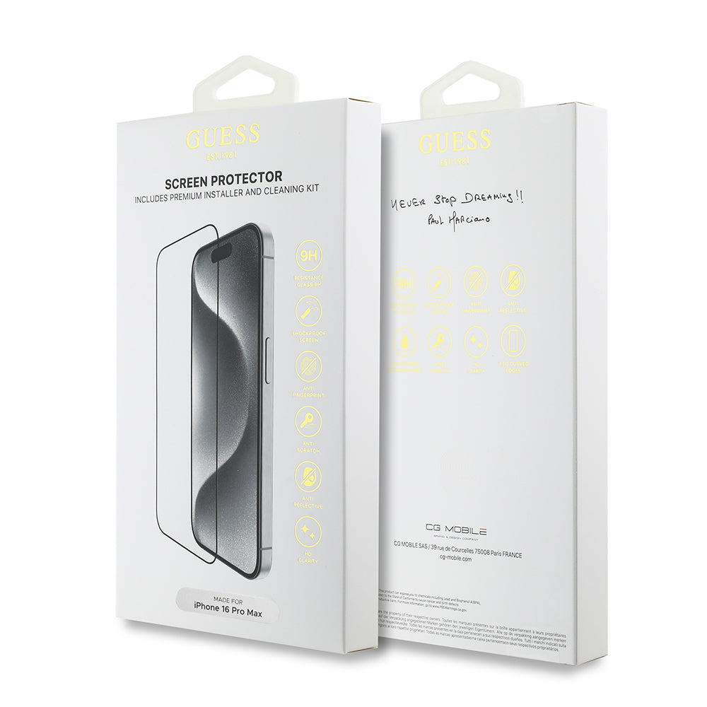 Guess iPhone 16 Pro Max Orjinal Lisanslı Temperli Cam Ekran Koruyucu Uygulama Aparatlı Outline Serisi Guess iPhone 16 Pro Max Orjinal Lisanslı Temperli Cam Ekran Koruyucu Uygulama Aparatlı Outline Serisi